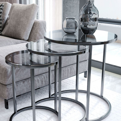 Milas C Nesting Coffee Table زجاج مدخن