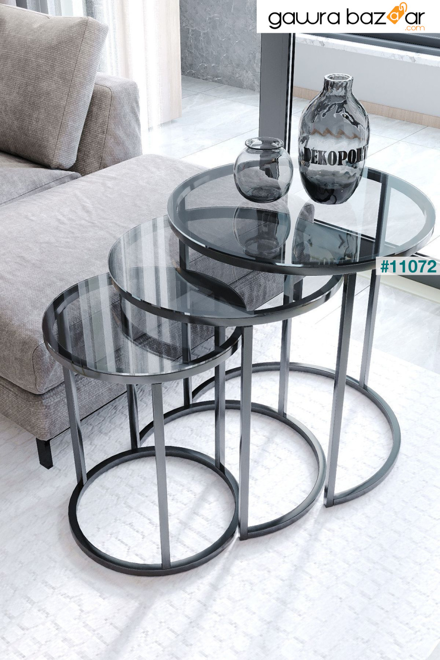 Milas C Nesting Coffee Table زجاج مدخن Dekoport 4