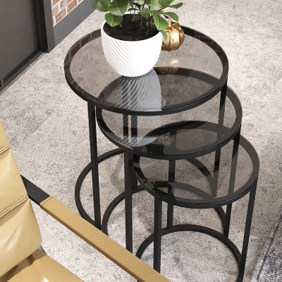 Milas C Nesting Coffee Table زجاج مدخن