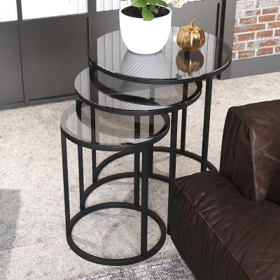 Milas C Nesting Coffee Table زجاج مدخن