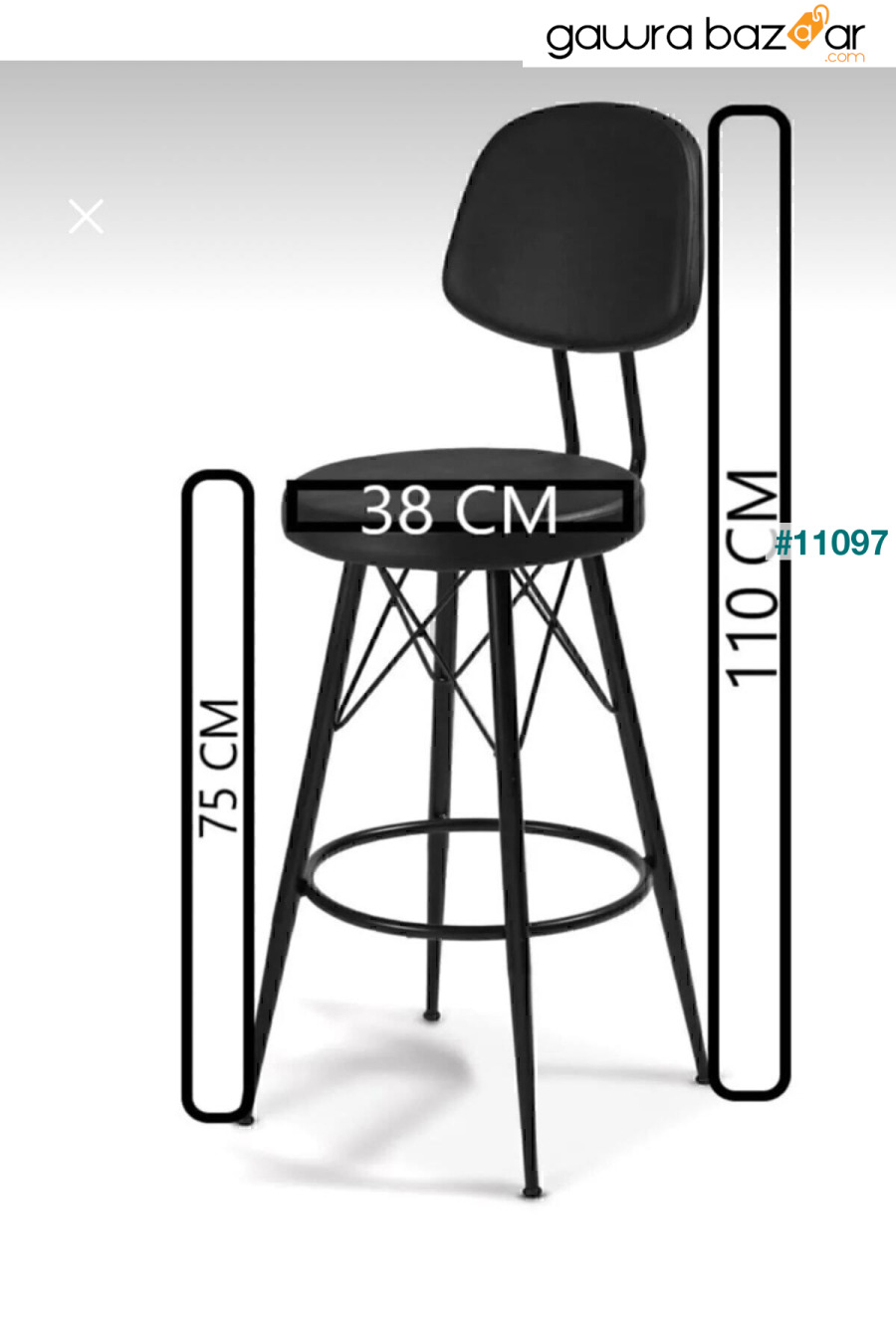 كرسي بار دولتشي، أسود، مناسب للجزر والطاولات التي يتراوح طولها بين 100 و115 سم. Sandalye Shop 5