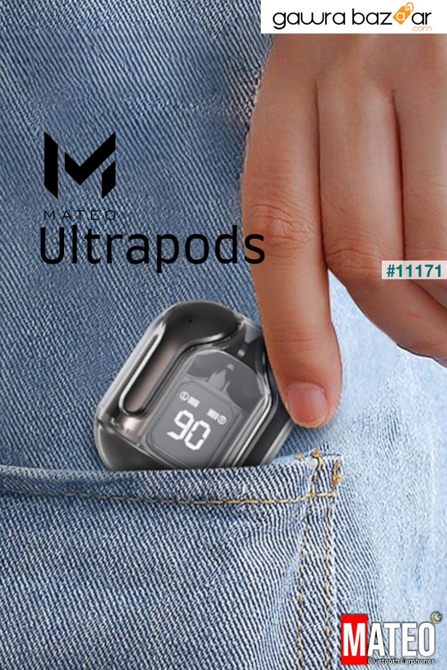 ساعة ذكية بلوتوث اشعارات المكالمات وسماعة بلوتوث تعمل باللمس Ultra Pods max MATEO 16