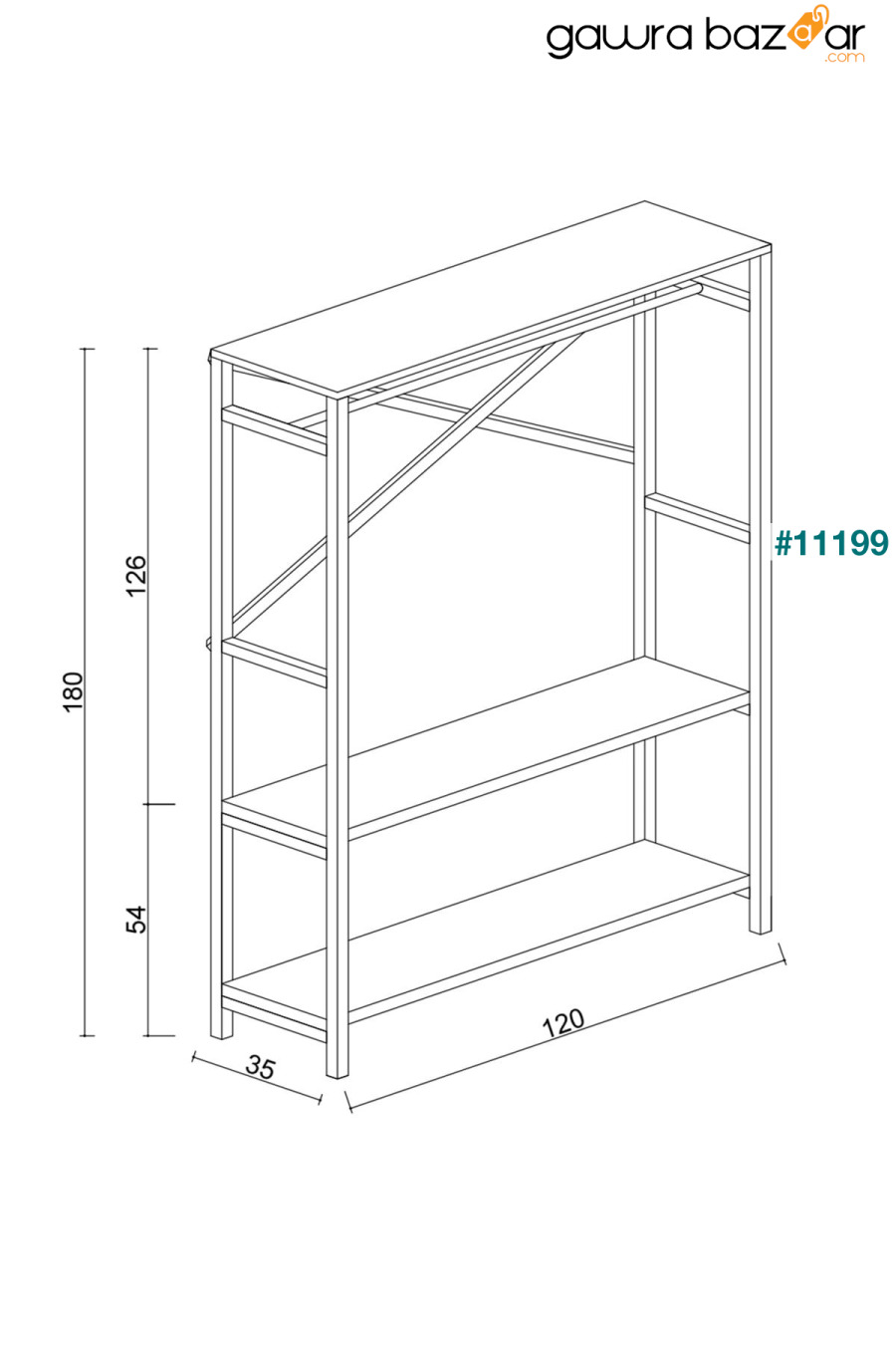 Alkor 180x120x35 معدن خشب صلب منقوشة لوح حبيبي مفتوح خزانة ملابس معطف رف شماعات Brady Mobilya 3