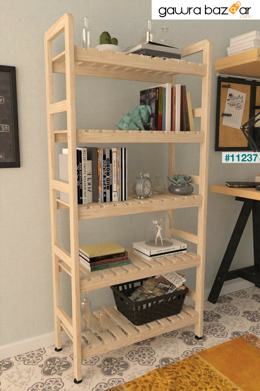 مكتبة خشبية 5 أرفف وخزانة متعددة الأغراض 144x68x30 سم Minimal Wood Store 0