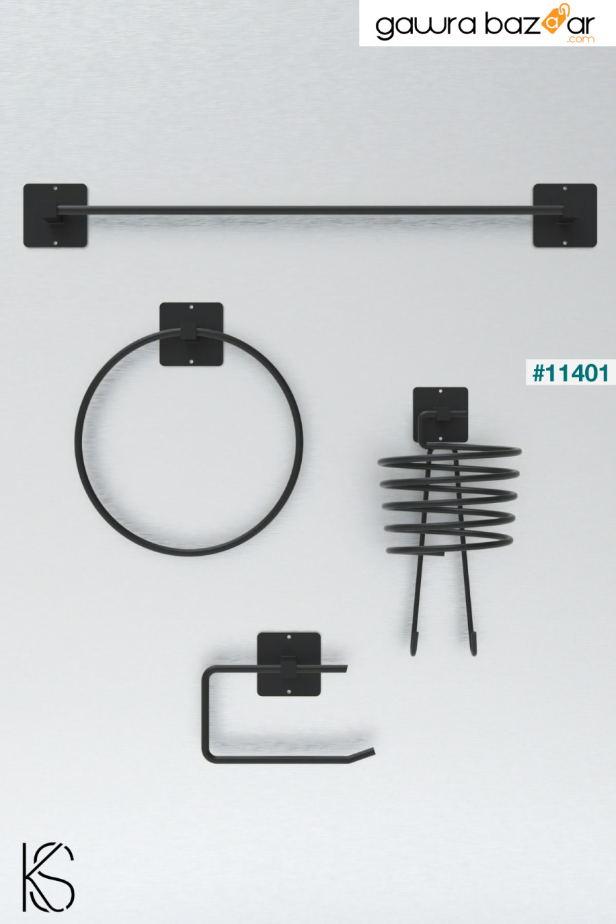 لاصق 4 قطع سوداء لمجفف الشعر، رف منشفة، حامل مناديل المرحاض، مجموعة حامل المناشف الدائرية KILINÇ STORE 0