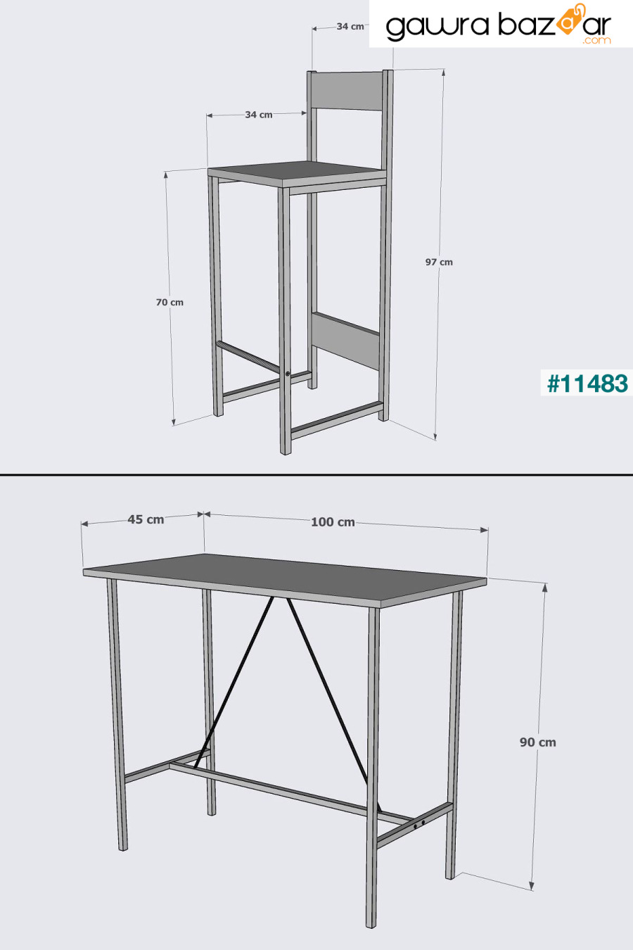 100/45 طاولة بار 1 طاولة 2 كراسي طاولة مطبخ طاولة طعام طقم طاولة لشخصين EGEMEV 1