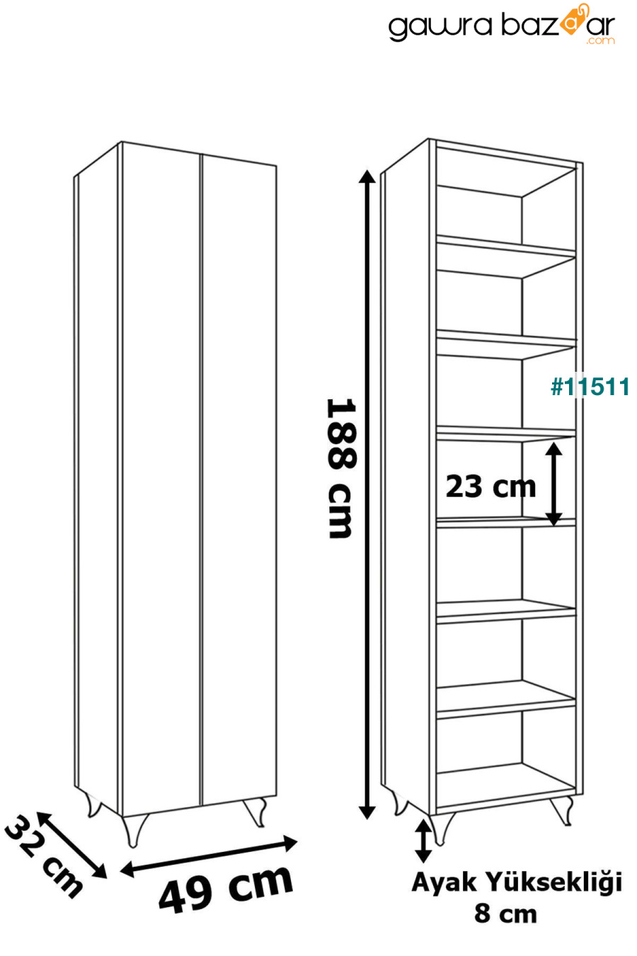 AE-3085 SELEN MULTI-PURPOSE CABINET 7 أرفف، 2 أبواب خزانة المطبخ خزانة خزانة الحمام خزانة الحمام أنثراسايت Aeka 2